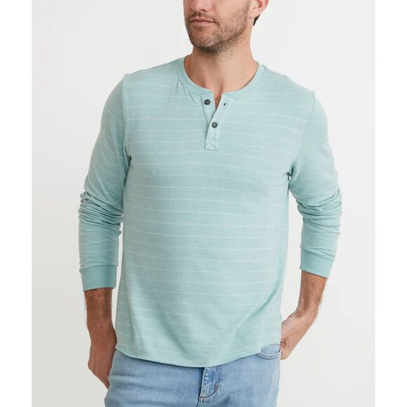 Double Knit Henley in Blue Surf/White Stripe | Sz: L | NWOT - Picture 3 of 4